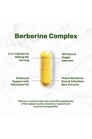 Berberine Supplement with Yohimbine, 500mg Per Serving, 120 Veggie Capsules