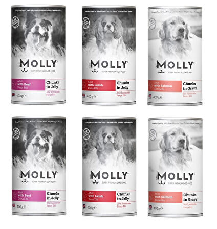 Molly 3 Çeşit Karma Köpek Konservesi 400 Gr X 6 Adet