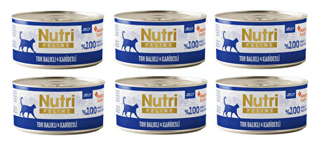 Nutri Feline Ton Balıklı ve Karidesli  Jöleli Tahılsız Yetişkin Kedi Konservesi 70 Gr. X 6 Adet