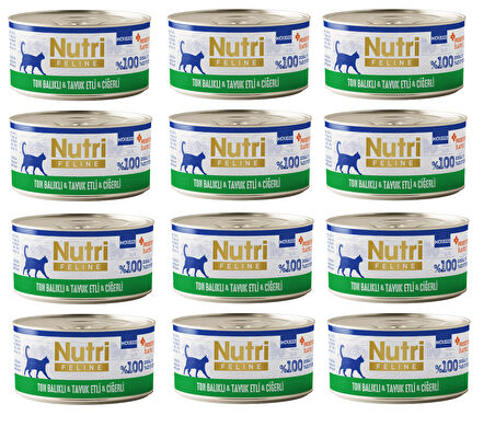 Nutri Feline Ton Balıklı, Tavuk ve Ciğerli Mousse Tahılsız Yetişkin Kedi Konservesi 70 Gr. X 12 Adet