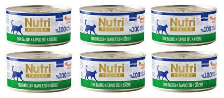 Nutri Feline Ton Balıklı, Tavuk ve Ciğerli Mousse Tahılsız Yetişkin Kedi Konservesi 70 Gr. X 6 Adet