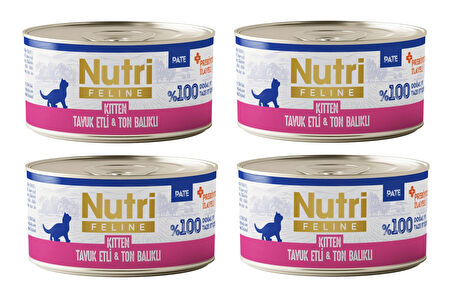 Nutri Feline Kitten Tavuk Etli ve Ton Balıklı Tahılsız Yavru Kedi Konservesi 70 Gr. X 4 Adet