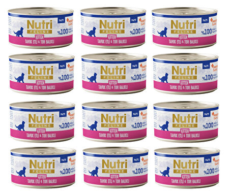 Nutri Feline Kitten Tavuk Etli ve Ton Balıklı Tahılsız Yavru Kedi Konservesi 70 Gr. X 12 Adet