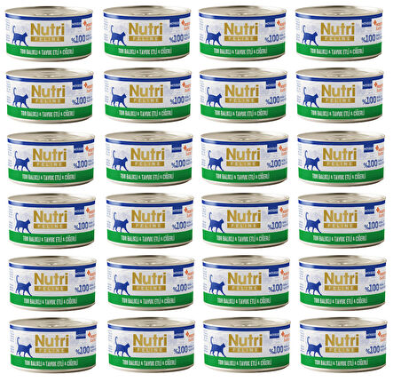 Nutri Feline Ton Balıklı, Tavuk ve Ciğerli Mousse Tahılsız Yetişkin Kedi Konservesi 70 Gr. X 24 Adet
