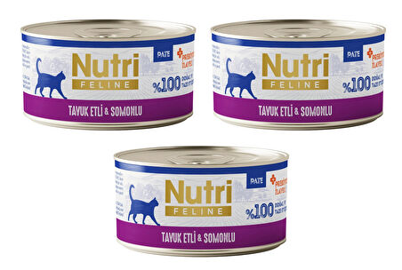 Nutri Feline Tavuk Etli ve Somonlu Pate Tahılsız Yetişkin Kedi Konservesi 70 Gr. X 3 Adet