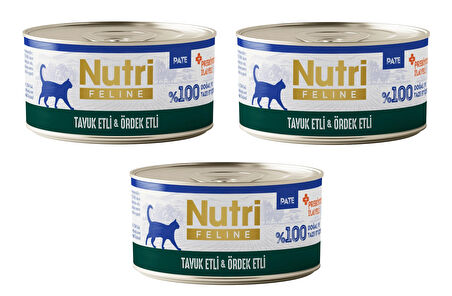 Nutri Feline Tavuk Etli ve Ördekli Pate Tahılsız Yetişkin Kedi Konservesi 70 Gr. X 3 Adet