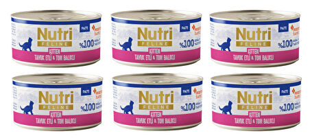 Nutri Feline Kitten Tavuk Etli ve Ton Balıklı Tahılsız Yavru Kedi Konservesi 70 Gr. X 6 Adet