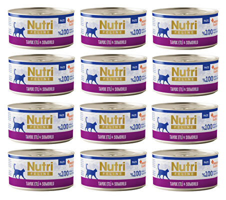 Nutri Feline Tavuk Etli ve Somonlu Pate Tahılsız Yetişkin Kedi Konservesi 70 Gr. X 12 Adet