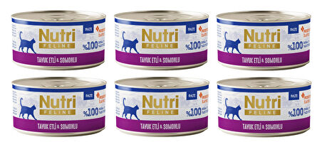 Nutri Feline Tavuk Etli ve Somonlu Pate Tahılsız Yetişkin Kedi Konservesi 70 Gr. X 6 Adet