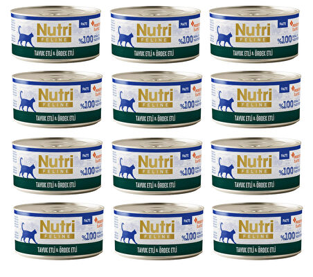 Nutri Feline Tavuk Etli ve Ördekli Pate Tahılsız Yetişkin Kedi Konservesi 70 Gr. X 12 Adet
