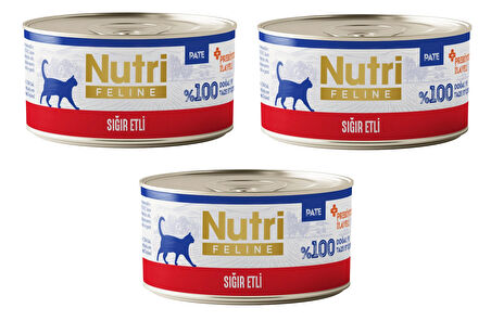 Nutri Feline Sığır Etli Pate Tahılsız Yetişkin Kedi Konservesi 70 Gr. X 3 Adet