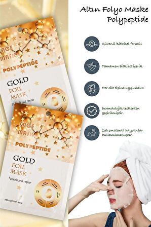 Altın Folyo Aydınlatıcı Yüz Maskesi Gold Foil Mask 30ml 1adet Peg-40 Hint Yağı Maskesi