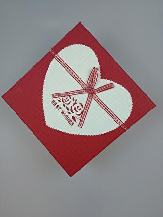 KUTU KIRMIZI KREM BEST WİSHES 17CM X 17CM X 8CM