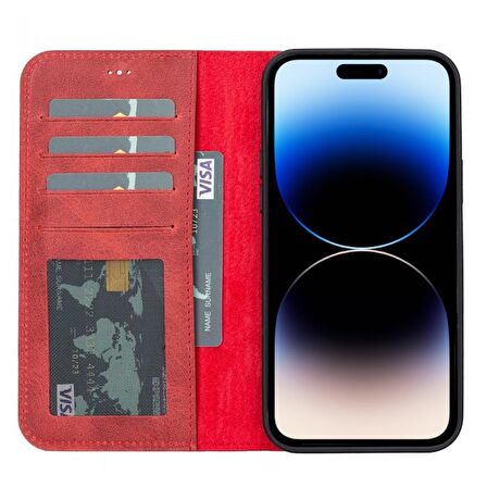 Smcase iPhone 14 Pro Kılıf Hakiki Deri Standlı Mıknatıslı Cüzdan