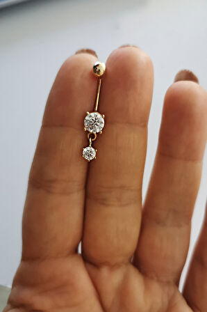 Altın 14 Ayar Tektaş Ucu Sallantılı Piercing (PC0019)