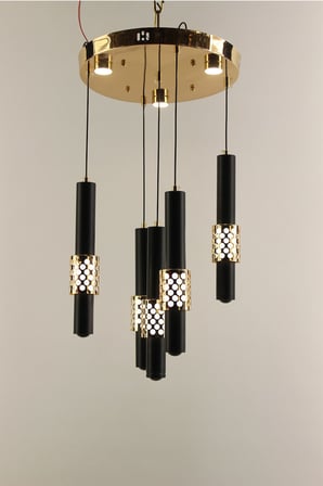 Siyah Gold Çemberli Seri Delikli Model 5li Silindir Modern Led Avize