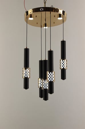 Siyah Gold Çemberli Seri Delikli Model 5li Silindir Modern Led Avize