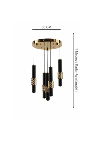 Siyah Gold Çemberli Seri Delikli Model 5li Silindir Modern Led Avize