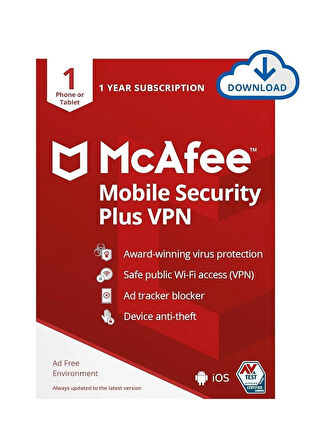 Mcafee Mobile Security Plus + Vpn (Android&ios) - Limitsiz Cihaz 1 Yıl Abonelik Kodu