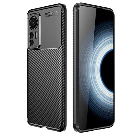 Smcase Xiaomi 12T Kılıf Kamera Korumalı Negro Karbon Dokulu Silikon  Nano Ekran Koruyucu