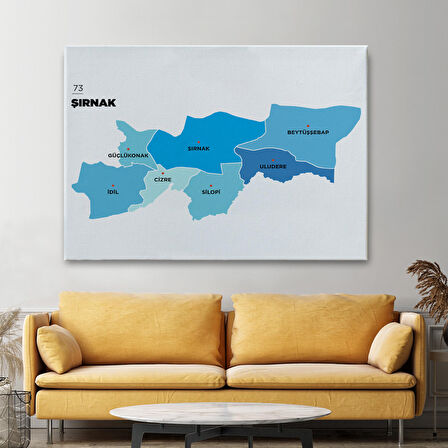 Harita Sepeti Şırnak İli ve İlçeler Haritası Dekoratif Kanvas Tablo 1462