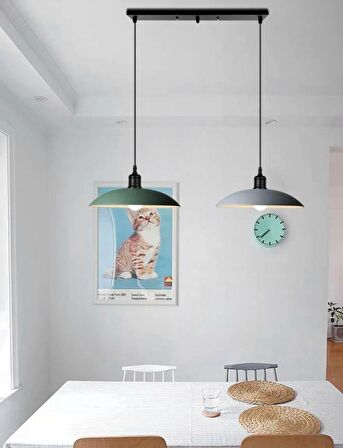 Rsylight Retro Metal Dekoratif Rustik Masa Üstü Sıralı 2 li Sarkıt Avize Genişlik 60 cm