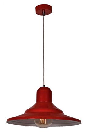 Rsylight Retro Metal Dekoratif Kırmızı içi Beyaz Rustik Tekli Sarkıt Avize Çap 35 cm