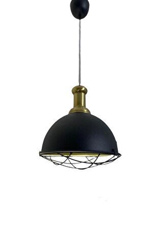 Rsylight Retro Metal Dekoratif Siyah Kafesli Tekli Sarkıt Avize Çap 33cm