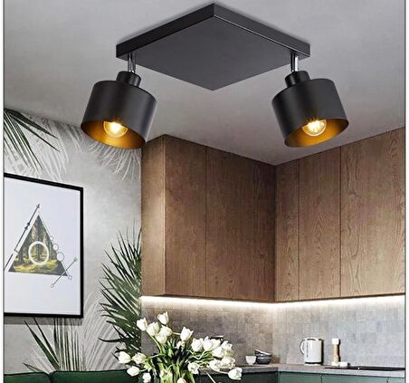 Rsylight Retro Metal Dekoratif Rustik Tavan Plofyoner Siyah 2 Li Mafsallı Avize Çap 25 cm