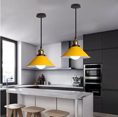 Rsylight Retro Metal Dekoratif Rustik Sarı Tekli Sarkıt Avize Çap 30 cm