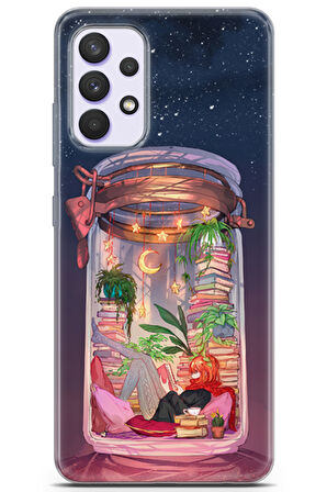 Samsung Galaxy A32 4G uyumlu Girls 18 UV Tasarım Yıldızlar ve Kitaplar