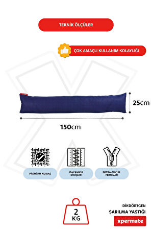 XPERMATE Sarılma Yastığı , Uyku Yastığı , Bacak Arası Yastığı Dikdörtgen 150x25 cm KoyuLacivert