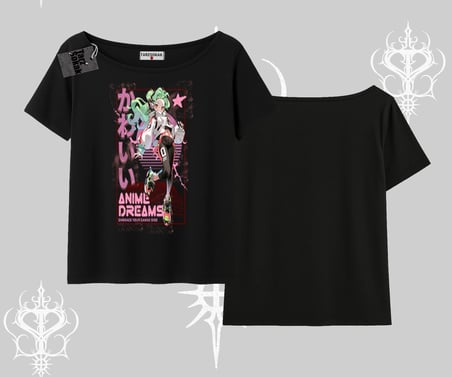 Kayık Yaka Tshirt Anime Kawaii Japon Kız Desenli