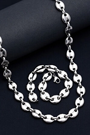 Erkek Çelik Bileklik Kolye Set - Gemici Model Çelik Bileklik Kolye Set