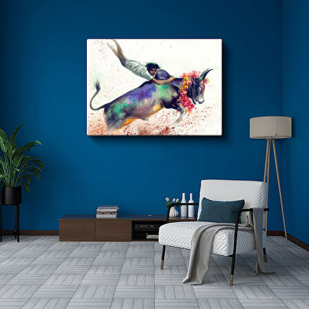Modern Sanat Boğa Güreşi Temalı Sulu Boya Kanvas Tablo