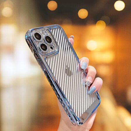 İPHONE 12 PRO MAX KARBON FİBER KAPLAMALI TLP YUMUŞAK RENKLİ SİLİKON KILIF