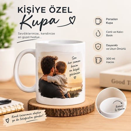Kişiye Özel Kupa İki Fotoğraf ve İsim/Yazı Baskılı Özel Kutusunda