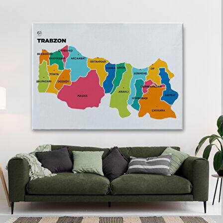 Harita Sepeti Trabzon İli ve İlçeler Haritası Dekoratif Kanvas Tablo 1469