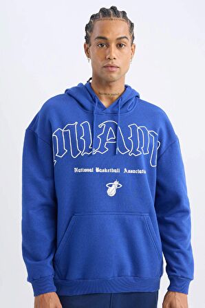 DeFactoFit NBA Miami Heat Boxy Fit Kapüşonlu Kanguru Cepli Kalın Sweatshirt D3229AX24WNBE181