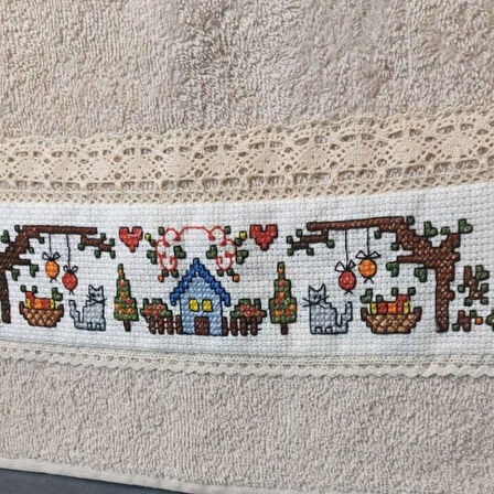 Uretti - Pınar 6788 0724 El Yapımı Banyo El Havlusu Lavanta Torbası ve Sabunluk Üçlü Set
