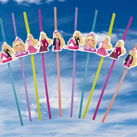 Pipet BARBİE Temalı Artistik Körüklü Pipet10 lu Doğum Günü Temali Pipet