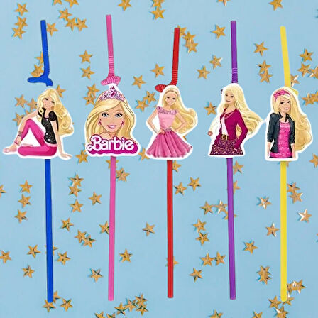 Pipet BARBİE Temalı Artistik Körüklü Pipet10 lu Doğum Günü Temali Pipet