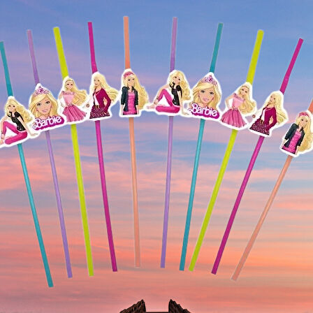 Pipet BARBİE Temalı Artistik Körüklü Pipet10 lu Doğum Günü Temali Pipet