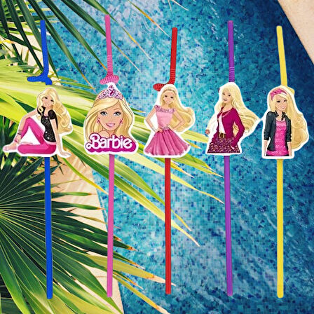 Pipet BARBİE Temalı Artistik Körüklü Pipet10 lu Doğum Günü Temali Pipet