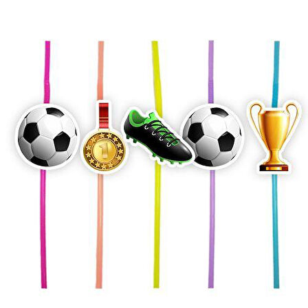 Pipet Futbol  temalı 10lu Artistik Pipet Doğum Günü eğlenceli parti pipeti