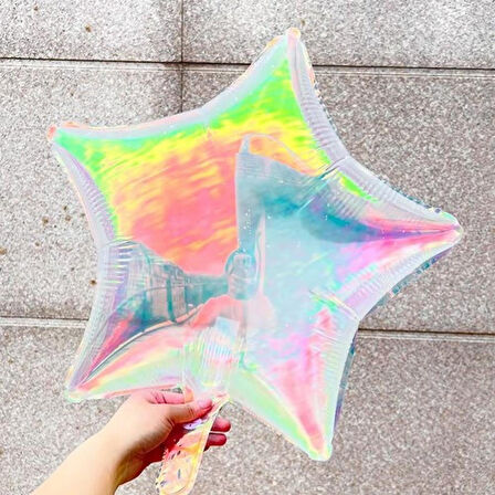 Folyo Balon 18inç ŞEFFAF YILDIZ renkli yansımalı hologramlı yansımalı kalın folyo balon