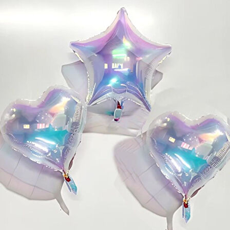 Folyo Balon 18inç ŞEFFAF YILDIZ renkli yansımalı hologramlı yansımalı kalın folyo balon