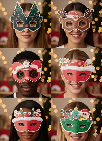 Yılbaşı Temalı Maske 6lı Yüz Maskesi Lüks Karton