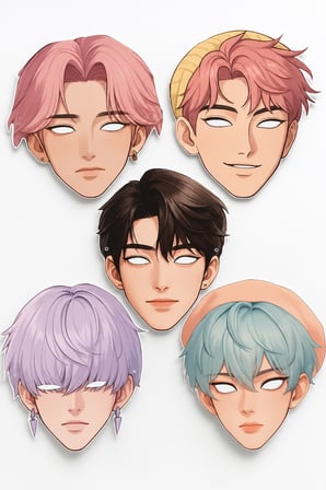 K Pop Huntrix Demon Hunters Saja Boys 5'li Karton Maske Seti Aydınlık Yüz