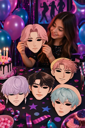 K Pop Huntrix Demon Hunters Saja Boys 5'li Karton Maske Seti Aydınlık Yüz